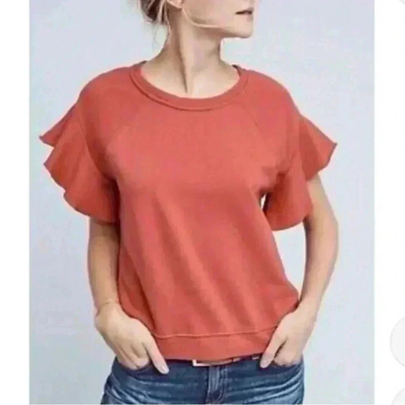 Anthropologie Tops - Anthropologie Saturday Sunday Ellie Sweatshirt Ruffle Sleeve Size medium